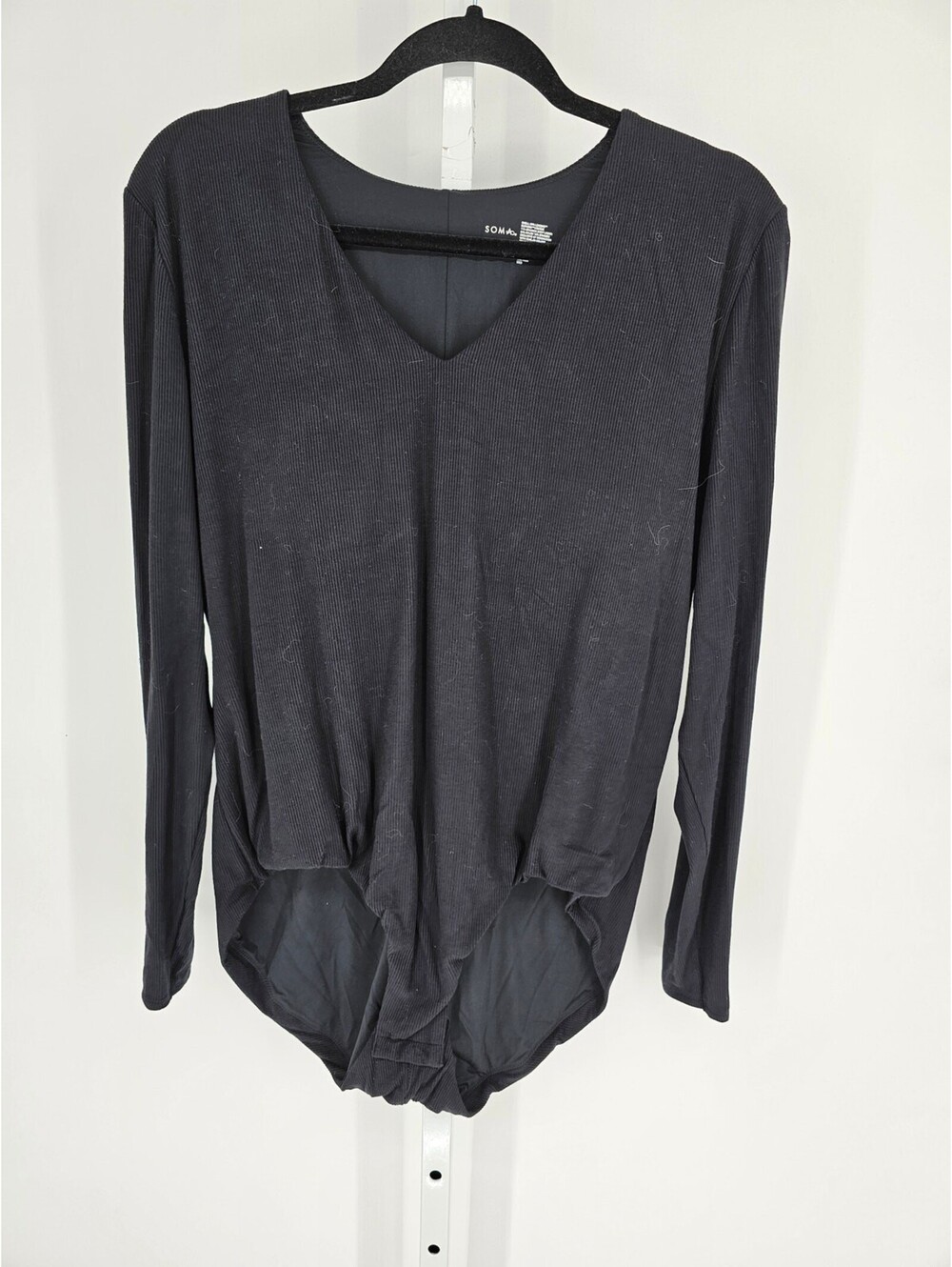 Soma Womens Sz XXL Long Sleeve Bodysuit Top Black Ribbed V Neck - Picture 1 of 5